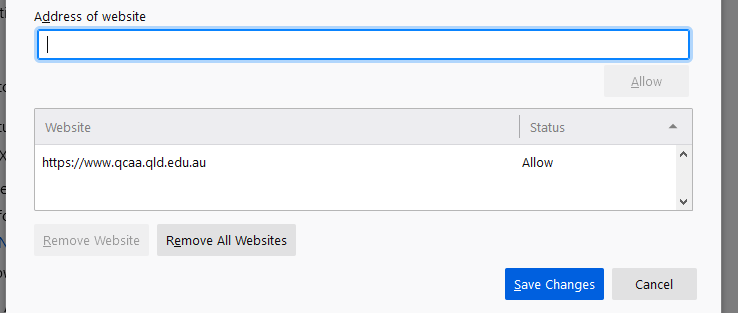 Firefox: List of sites allowed pop-ups