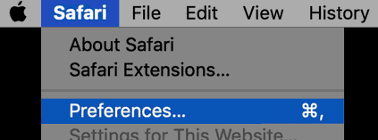 Safari preferences menu