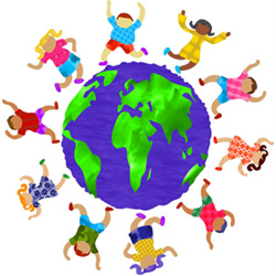 Children of cultural diversity celebrating around a globe