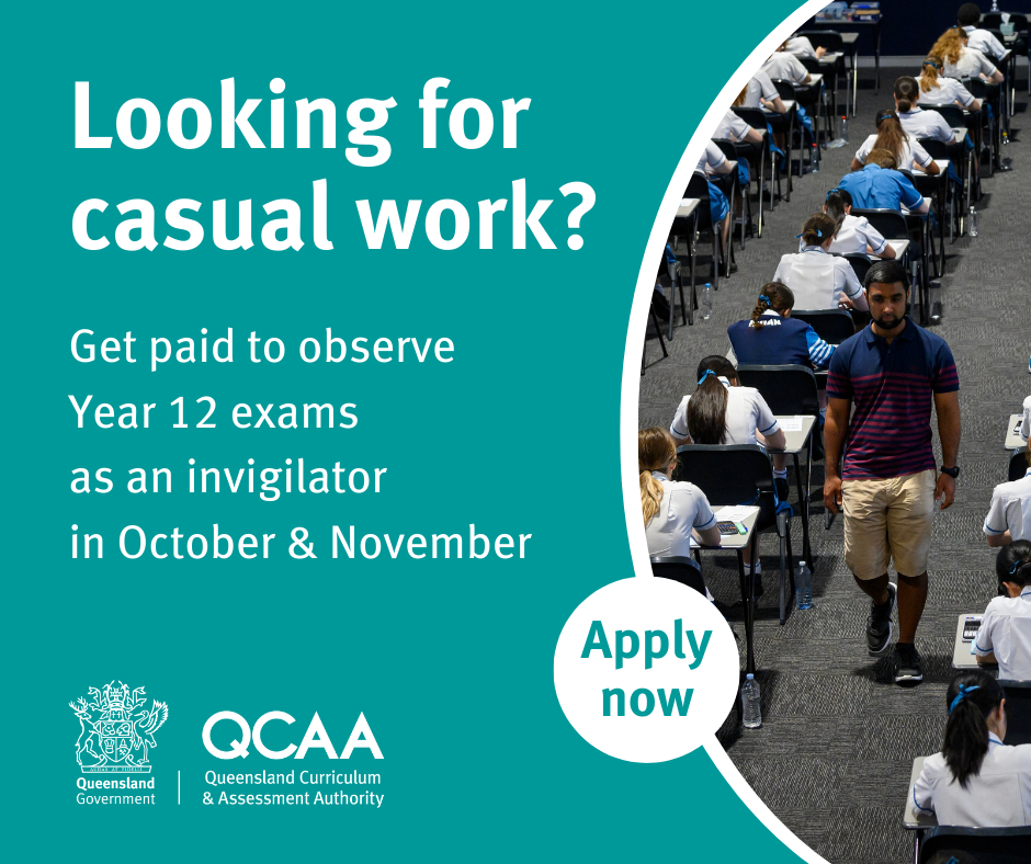 Looking for casual work? Get paid to observe Year 12 exams as an invigilator in October and November. Apply now.